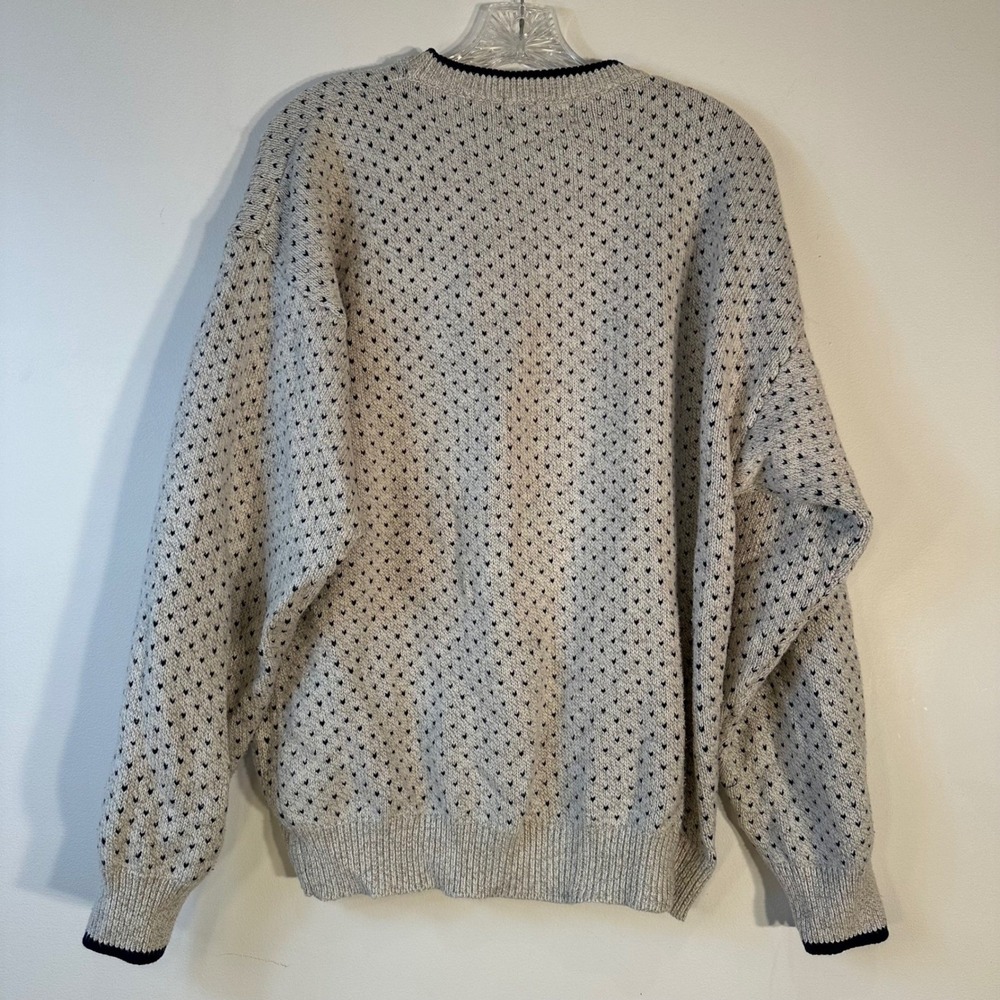 Eddie Bauer Vintage Mens Large Grey Navy‎ Birdseye Knit Cotton Sweater L/G - Picture 6 of 7